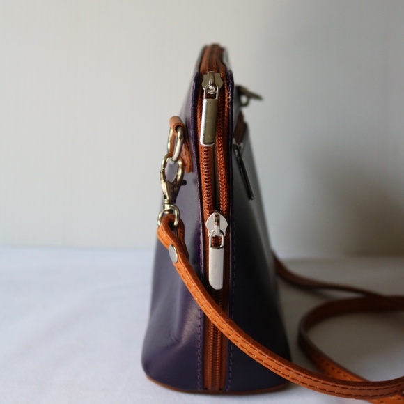 VERA PELLE Small Purple Handmade Leather Crossbody Purse Bag Made In Italy - Picture 3 of 8